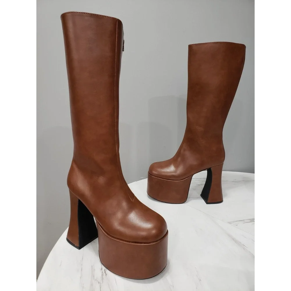 SIZE 9 Current Mood Dolls Kill Gogo Platform TALL BOOTS bratz y2k brown knee
